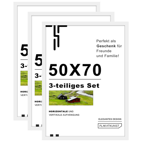 Bilderrahmen 50x70 cm Weiss MDF mit Acrylglas 3er Set