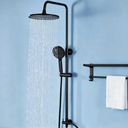 Regendusche Set ohne Armatur Schwarz 250mm 4 Strahlarten höhenverstellbar