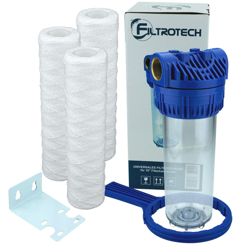 Wasserfilter 10 Zoll 1" Messing-Anschluss Set mit 3 Filtereinsätzen