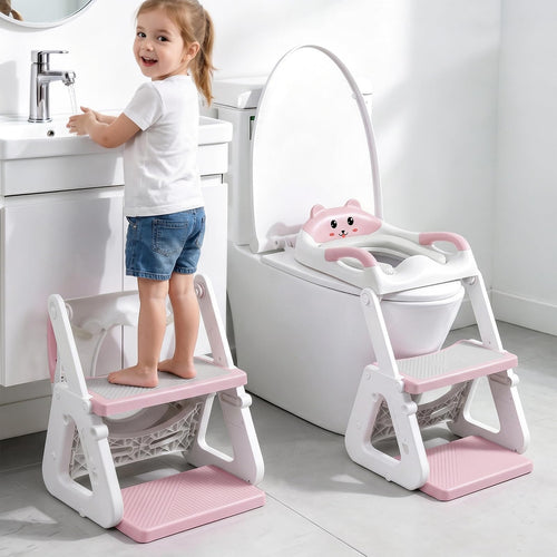 Toilettentrainer mit Treppe 2-in-1 höhenverstellbar Bär Rosa
