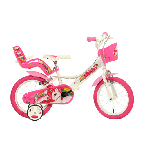 Kinderfahrrad Einhorn 16 Zoll mit Stützrädern, Korb und Puppensitz