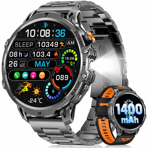Smartwatch Herren 1,85" HD Touchscreen 1400 mAh mit LED-Licht