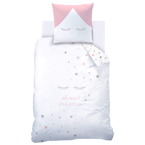 Kinderbettwäsche Sterne & Wimpern 135x200 rosa Baumwolle