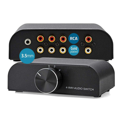 Audio-Eingangsumschalter 4-fach 3x Cinch + 1x Klinke Metallgehäuse