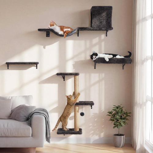Katzen Kletterwand Set 10-teilig Multiplexholz mit Hängematte bis 18 kg