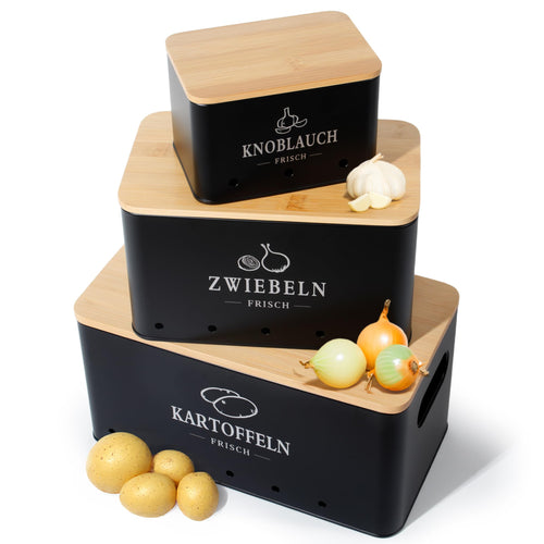 Gemüse-Aufbewahrungsbox 3er Set Metall stapelbar für Kartoffeln Zwiebeln