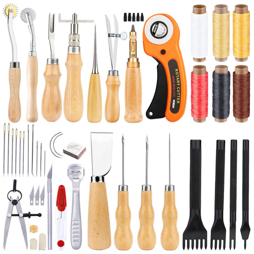 Leder Nähset Starter Kit mit Anleitung, Messer, Faden & Locher