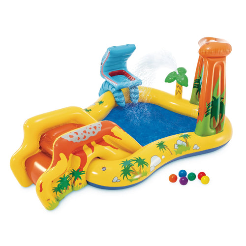 Aufblasbarer Wasserspielplatz Dinosaurier mit Rutsche und Sprinkler 249x191x109 cm