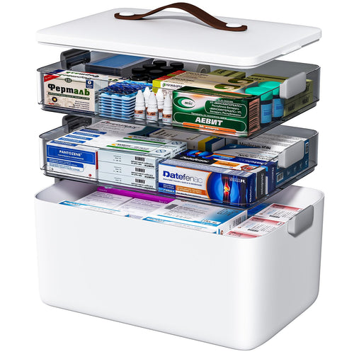 Medikamentenbox 4-lagig mit Tragegriff Hausapotheke 37x23x27.5 cm