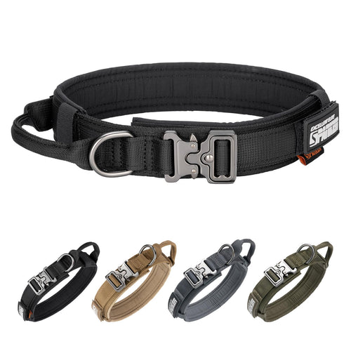 Taktisches Hundehalsband Nylon mit Metallschnalle Griff L Schwarz