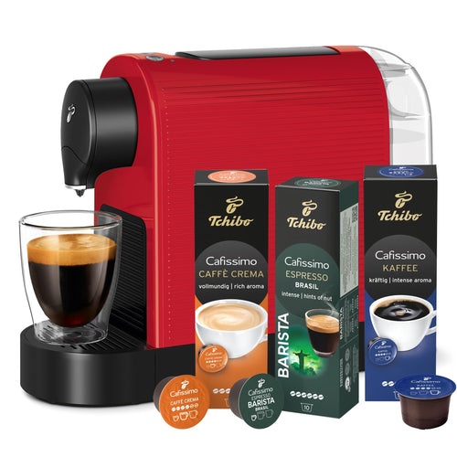 Kapselmaschine kompakt 3 Kaffeestärken mit 30 Kapseln Rot