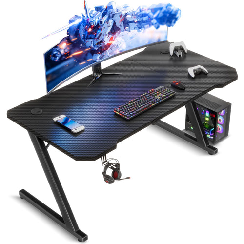 Gaming Schreibtisch Kohlefaser-Look 120x60 cm klappbar schwarz