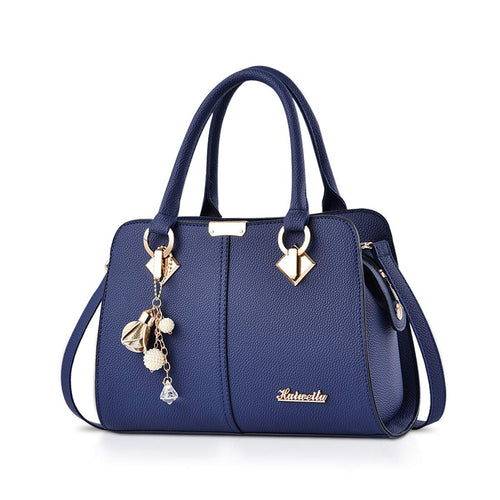 Damen Schultertasche PU-Leder mit Quaste Navy Blau 28x20x13 cm