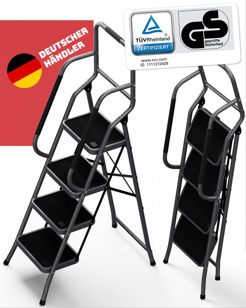 Trittleiter 4 Stufen klappbar mit Handlauf Anthrazit 150 kg