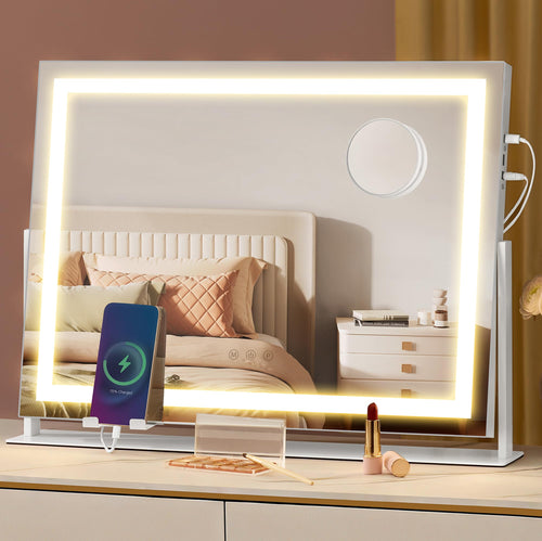 Schminkspiegel mit LED-Beleuchtung 58x43 cm 360° drehbar
