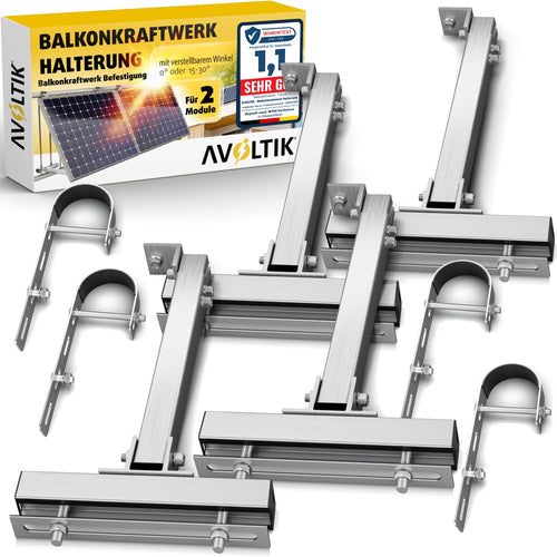 Balkonkraftwerk Halterung Aluminium Geländer verstellbar 15-30° 2er-Set