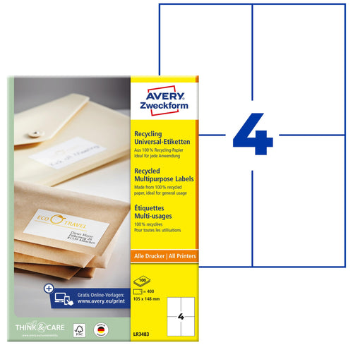 Recycling-Versandetiketten selbstklebend 105x148mm 400 Stück A4