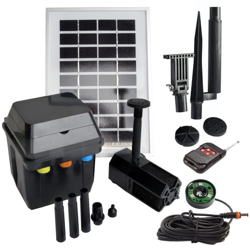 Solar Teichpumpe Set mit RGB-LED, Fernbedienung und Akku 300 l/h