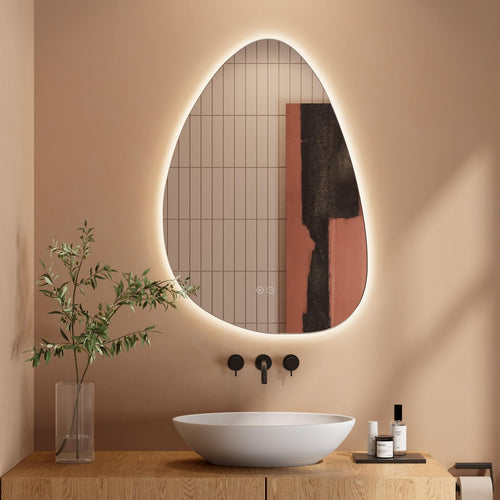 Badspiegel mit LED-Beleuchtung Organisch 80x55 cm Beschlagfrei Dimmbar