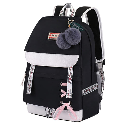 Schulrucksack Mädchen Nylon wasserabweisend ergonomisch schwarz