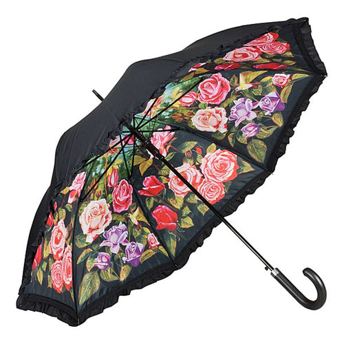 Regenschirm Rosen-Motiv doppelte Bespannung Auf-Automatik windfest