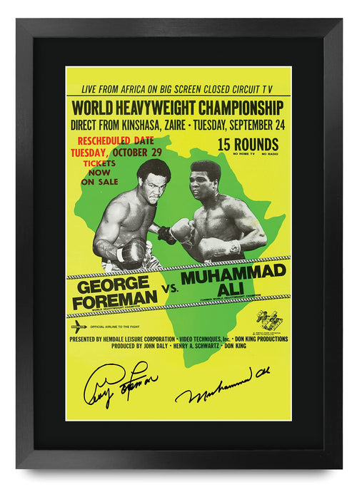 Boxposter gerahmt George Foreman vs Muhammad Ali A3 mit Autogrammdruck