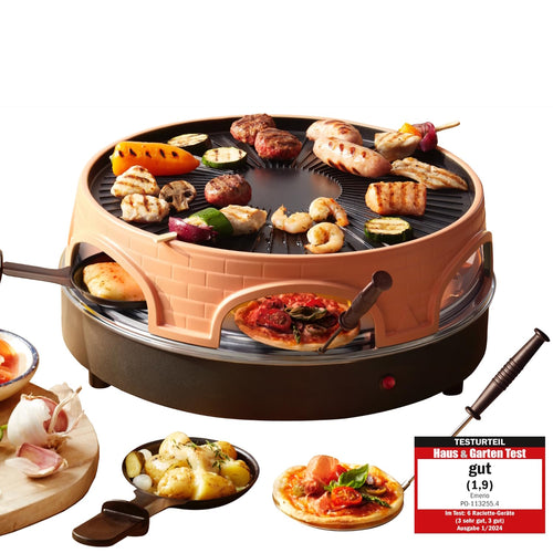Pizzarette 3-in-1 Tischofen Pizza-Raclette-Grill fuer 6 Personen