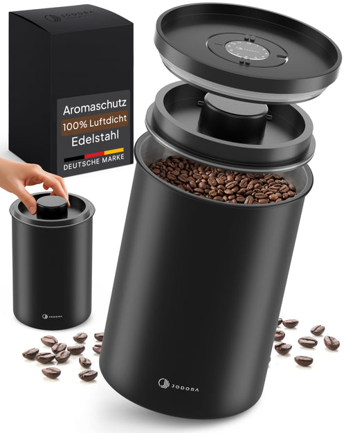 Kaffeedose Edelstahl 1 kg mit Vakuumverschluss & Datumsanzeige