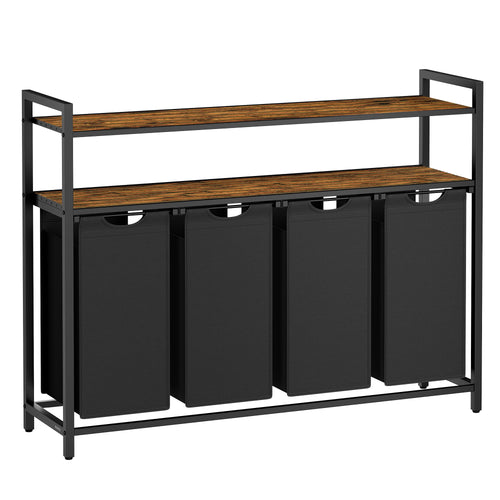 Wäschekorb 4 Fächer mit 2 Ablagen 160 l Stahl MDF Vintagebraun