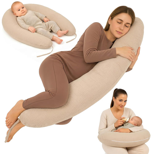 Stillkissen XXL 190 cm Musselin-Bezug Seitenschläfer Schwangerschaft