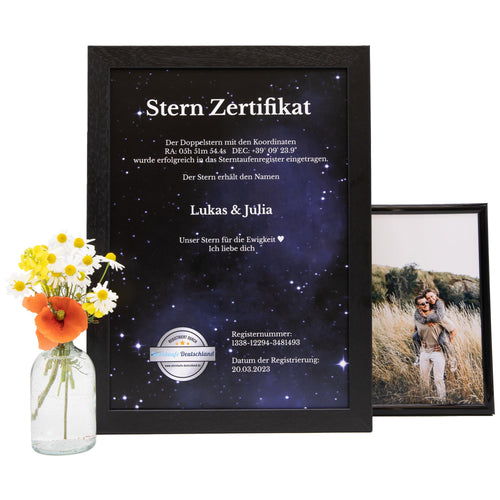 Sterntaufe Geschenkset personalisiert mit Zertifikat & Sternkarte