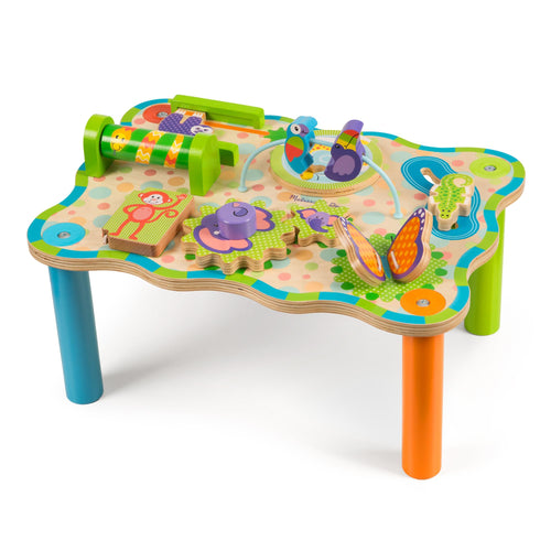 Aktivitäts-Spieltisch Holz Dschungel-Motiv 8 Spiele ab 12 Monate