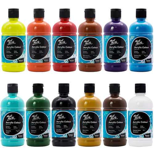 Acrylfarben-Set 12 x 500 ml halbmatt für Leinwand und Holz