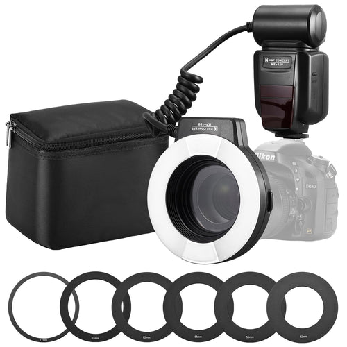 Makro-Ringblitz TTL mit LCD, AF-Hilfslicht & Adapterringen 52–77mm