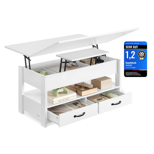 Couchtisch höhenverstellbar mit 2 Schubladen und Lift-Top Funktion