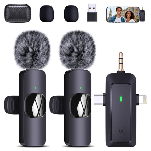 Lavalier-Mikrofon kabellos 4-in-1 für iPhone Android Kamera