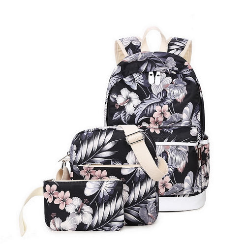 Rucksack-Set 3-teilig Blumen Polyester mit Laptopfach 14 Zoll