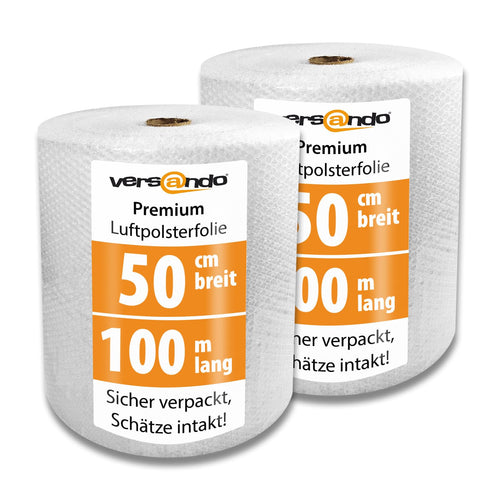 Luftpolsterfolie 2 Rollen à 100m x 50cm transparent PE recyclingfähig