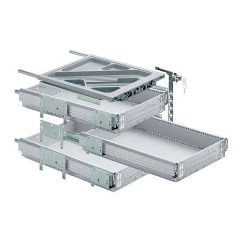 Container-Set mit Vollauszügen 392mm Aluminium-Optik 3 Schubkäden