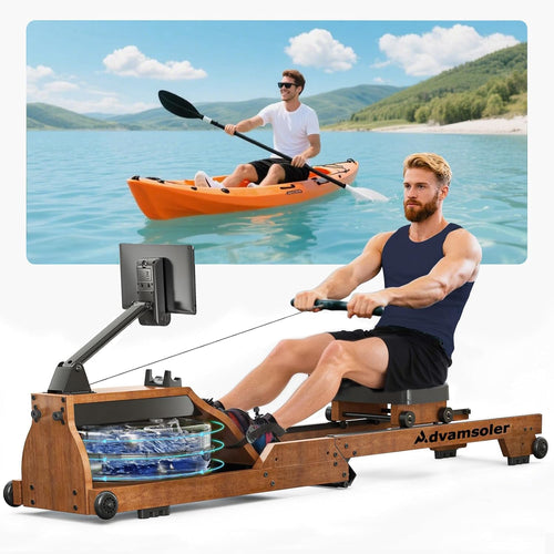 Wasser-Rudergerät Massivholz Eiche klappbar bis 150 kg mit LCD-Monitor