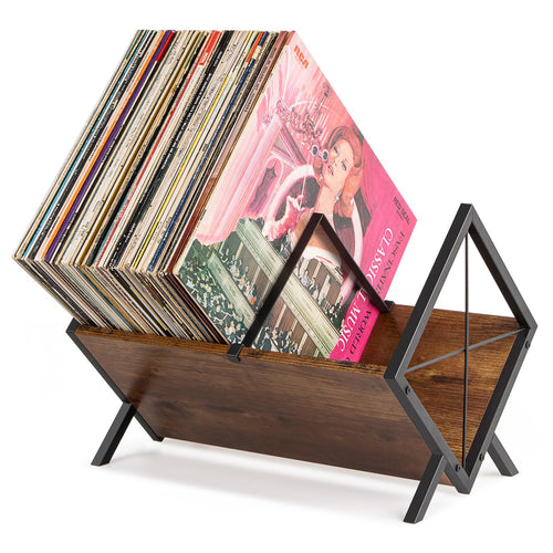 Schallplattenständer Holz und Eisen für 80 LPs Retro-Design