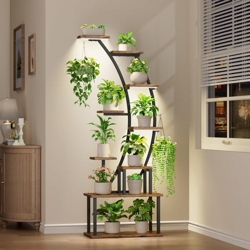 Pflanzenregal mit Grow Light 9 Ebenen 160cm Metall Schwarz
