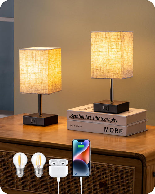 Nachttischlampe Touch-Dimmer 2er Set mit USB-A und USB-C Schwarz
