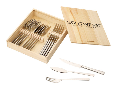 Steakbesteck Set 18-teilig Edelstahl 18/10 für 6 Personen mit Holzkassette