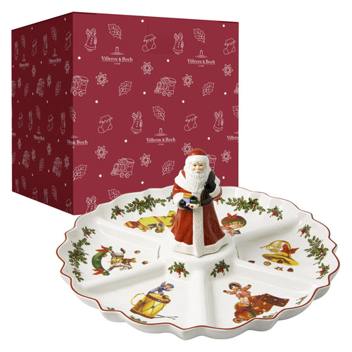Servierteller Weihnachten Premium Porzellan mit Santa-Figur 38 cm rund