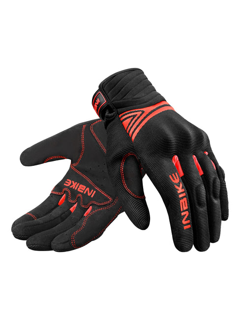 Motorradhandschuhe Vollfinger Sommer Mikrofaser atmungsaktiv Schwarz/Rot