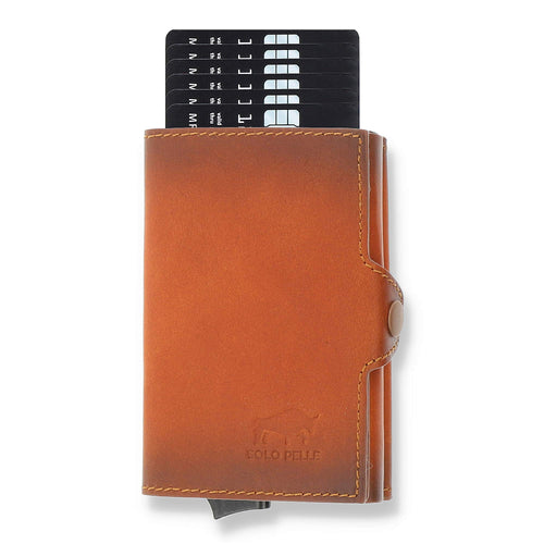 Kartenetui Slim Wallet Echtleder RFID-Schutz bis 11 Karten Cognac
