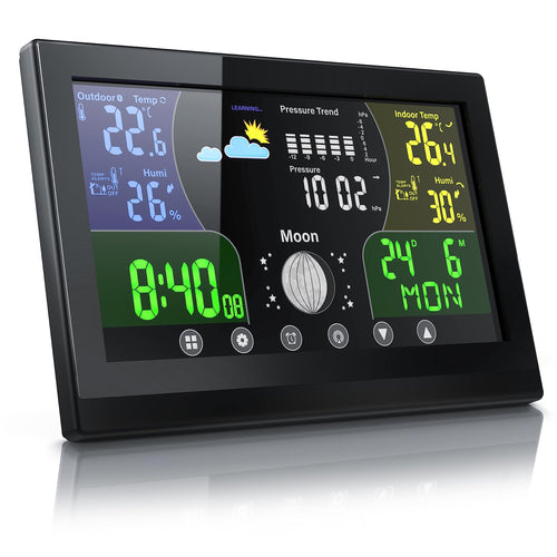 Funk-Wetterstation mit Farbdisplay, Außensensor und Wecker
