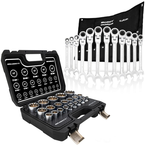 Steckschlüssel Set 1/2" XZN 12-Kant 33-teilig 8-36mm mit Ratschenschlüssel