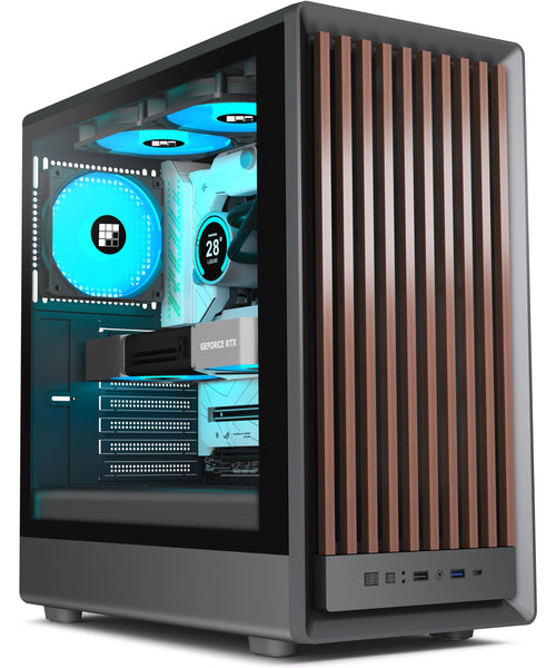 PC-Gehäuse ATX Mid-Tower Walnussholz-Front ARGB 4 Lüfter Schwarz